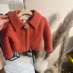 Tweed Jacket | Pearl Brooch | Satin Patterned Lining | Salmon Pink | Baby Girl